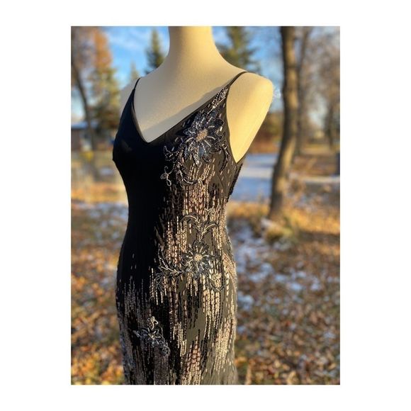 Vtg 90s Y2K Sue Wong Nocturne Gown 100% Silk Dress Beads Mermaid Glam Celestial - Picture 5 of 15